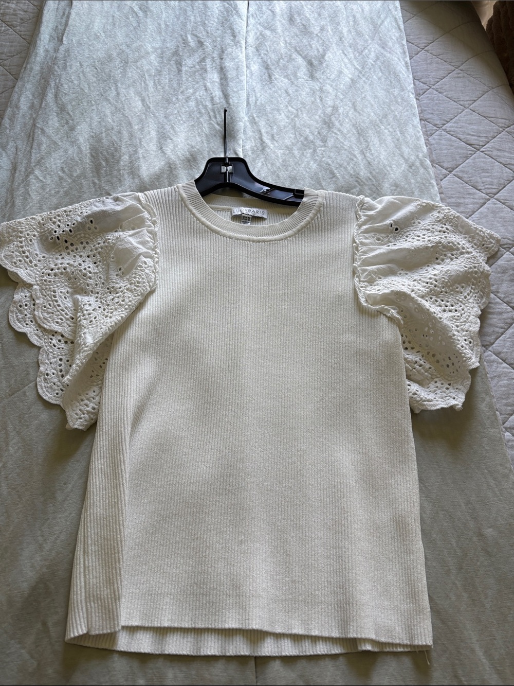 Lucy Cream Eyelet Puff Sleeve Knit Top